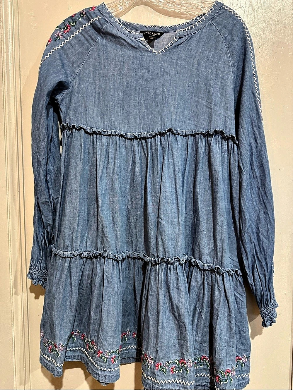 Lucky Brand Girls Embroidered Denim Mini Dress Size 16